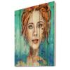 DesignQ A Woman Face With Green Eyes & Red Hair Modern & Contemporary Wood Wall Decor, Blue Wood Wall Art, Large Abstract Wood Wall Panels Printed On Natural Pine Wood Art view 1