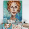 DesignQ A Woman Face With Green Eyes & Red Hair Modern & Contemporary Wood Wall Decor, Blue Wood Wall Art, Large Abstract Wood Wall Panels Printed On Natural Pine Wood Art view 2