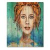 DesignQ A Woman Face With Green Eyes & Red Hair Modern & Contemporary Wood Wall Decor, Blue Wood Wall Art, Large Abstract Wood Wall Panels Printed On Natural Pine Wood Art view 3