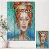 DesignQ A Woman Face With Green Eyes & Red Hair Modern & Contemporary Wood Wall Decor, Blue Wood Wall Art, Large Abstract Wood Wall Panels Printed On Natural Pine Wood Art view 4