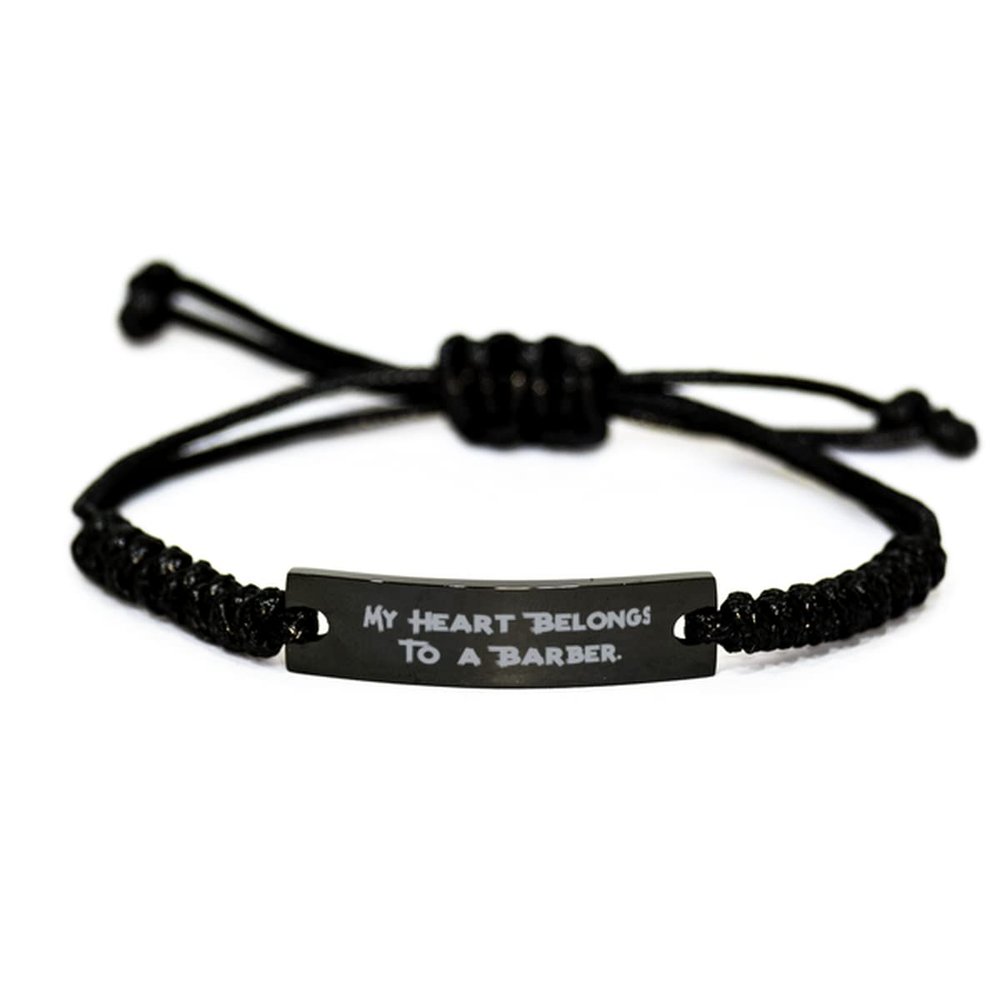 Krumfortable Living Brilliant Barber Gifts, My Heart Belongs to a Barber., Useful Black Rope Bracelet for Coworkers from Team Leader