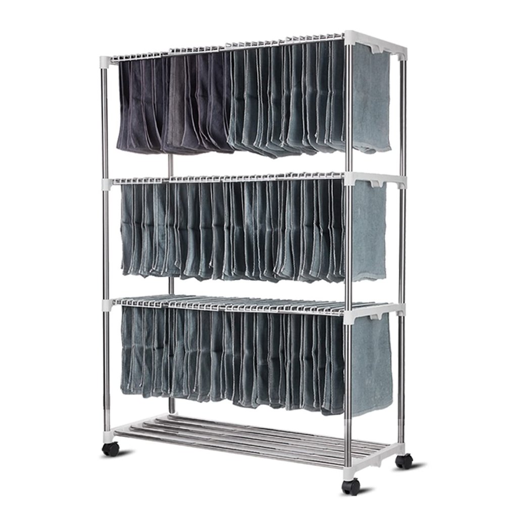 3-Layer Stainless Steel Towel Rack, Commercial Floor-Standing Towel Drying Rack Rolling Trolley, Car wash Beauty Salon Barber and Hair Salon Dedicated Floor Drying Rack Multi-bar Rack