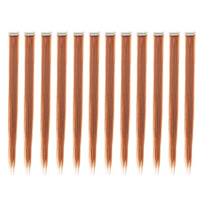 SWACC 12 Pcs Straight One Color Party Highlights Clip on in Hair Extensions Colored Hair Streak Synthetic Hairpieces (Ginger Red)