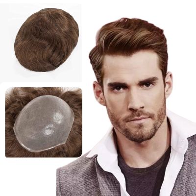 LLWear Toupee for Men Human Hair Mens Hair Pieces 0.06mm Soft Thin Skin Single Knotted Natural Wavy Men's Hair Replacement System with 8X10 Inch Cap #5(Dark Blonde Color)
