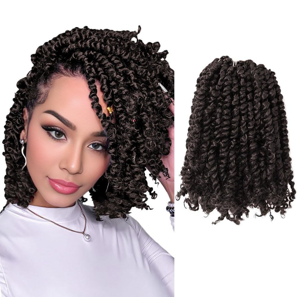 KAVSORAPI Passion Twist Hair,10 Inch Passion Twist Braiding Hair,Short Pre Looped Crochet Twist Jumbo Pre-twisted Two Strand Braids 8 Packs (4#/Light Brown)