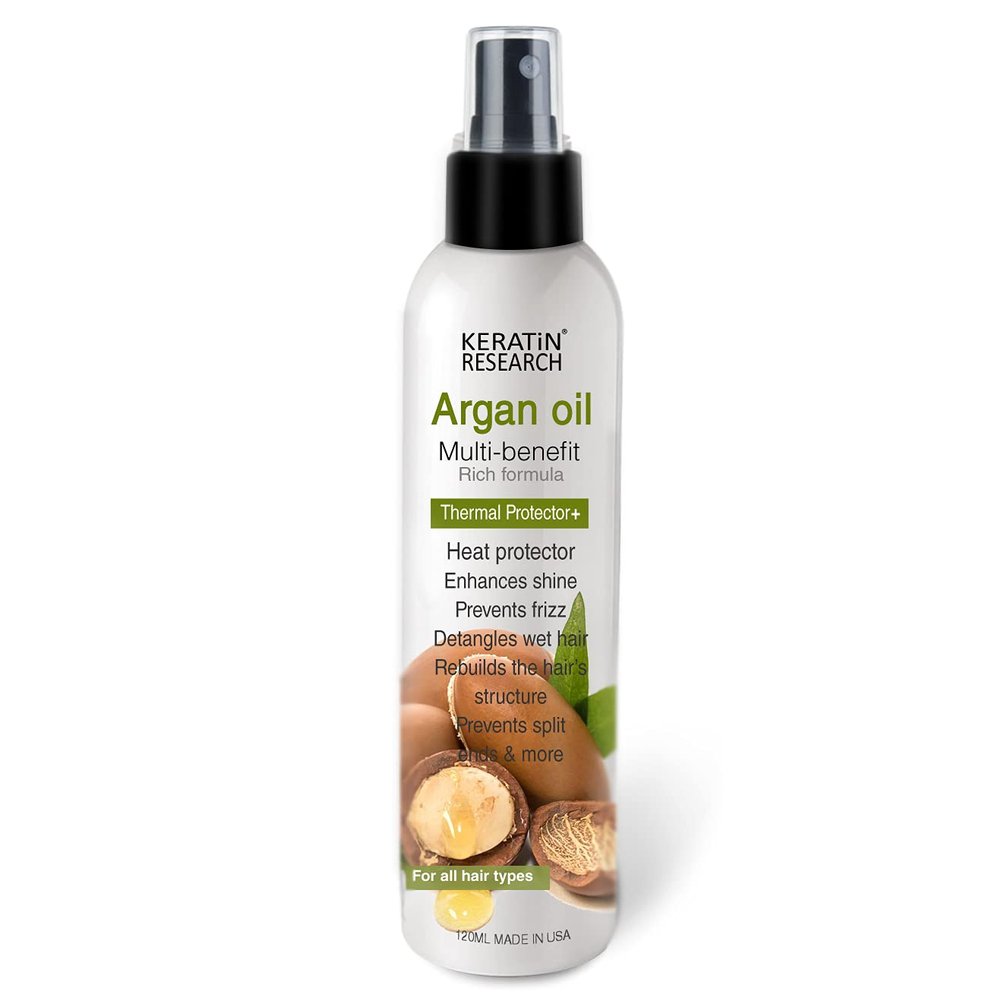 KERATIN RESEARCH Brazilian Keratin Hair Blowout Treatment Professional Results Straightening and Smoothing Hair with Thermal Protection argan Oil Spray Queratina Keratina (ARGAN OIL SPRAY)