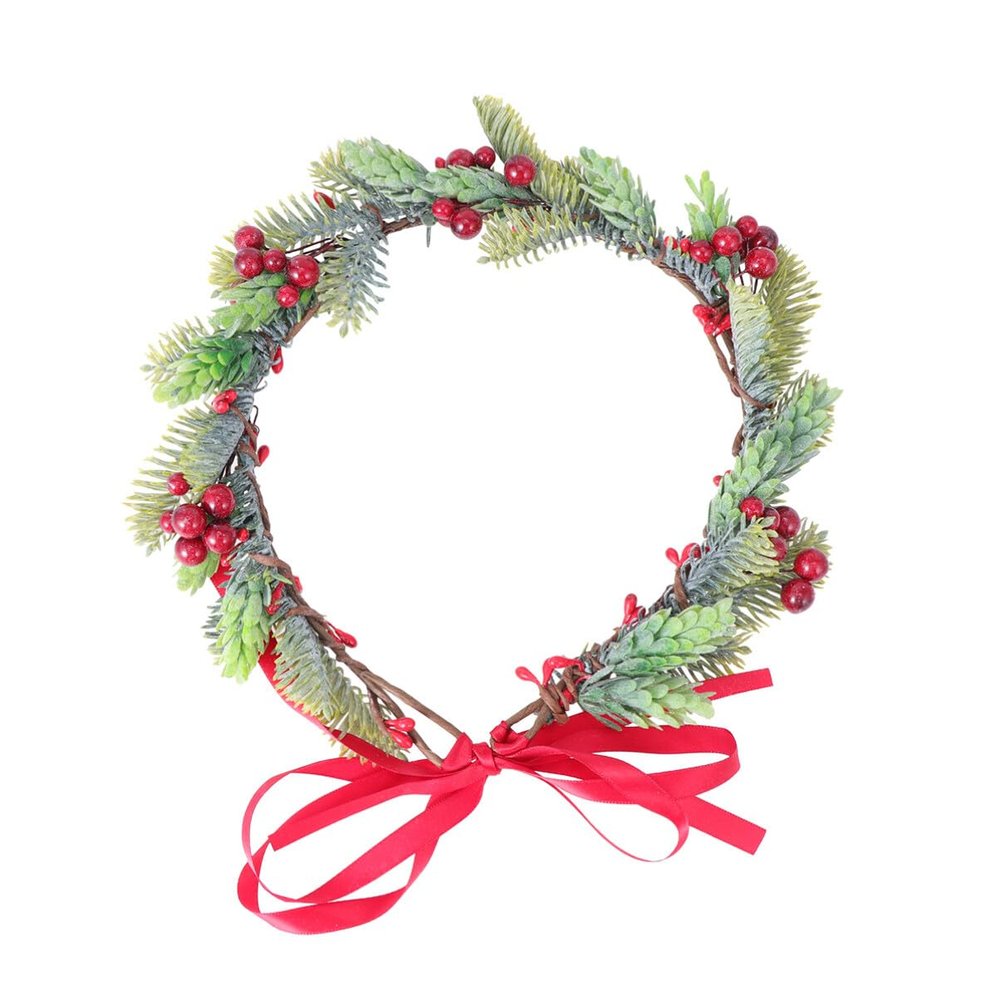 OSALADI Christmas Floral Headbands Christmas Wreath Crown Red Berry Headband Headpiece Head Wreath For Girls Women