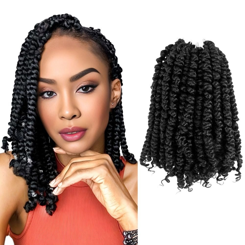 KAVSORAPI Passion Twist Hair,10 Inch Passion Twist Braiding Hair,Short Pre Looped Crochet Twist Jumbo Pre-twisted Two Strand Braids 8 Packs (1#/Jet Black)