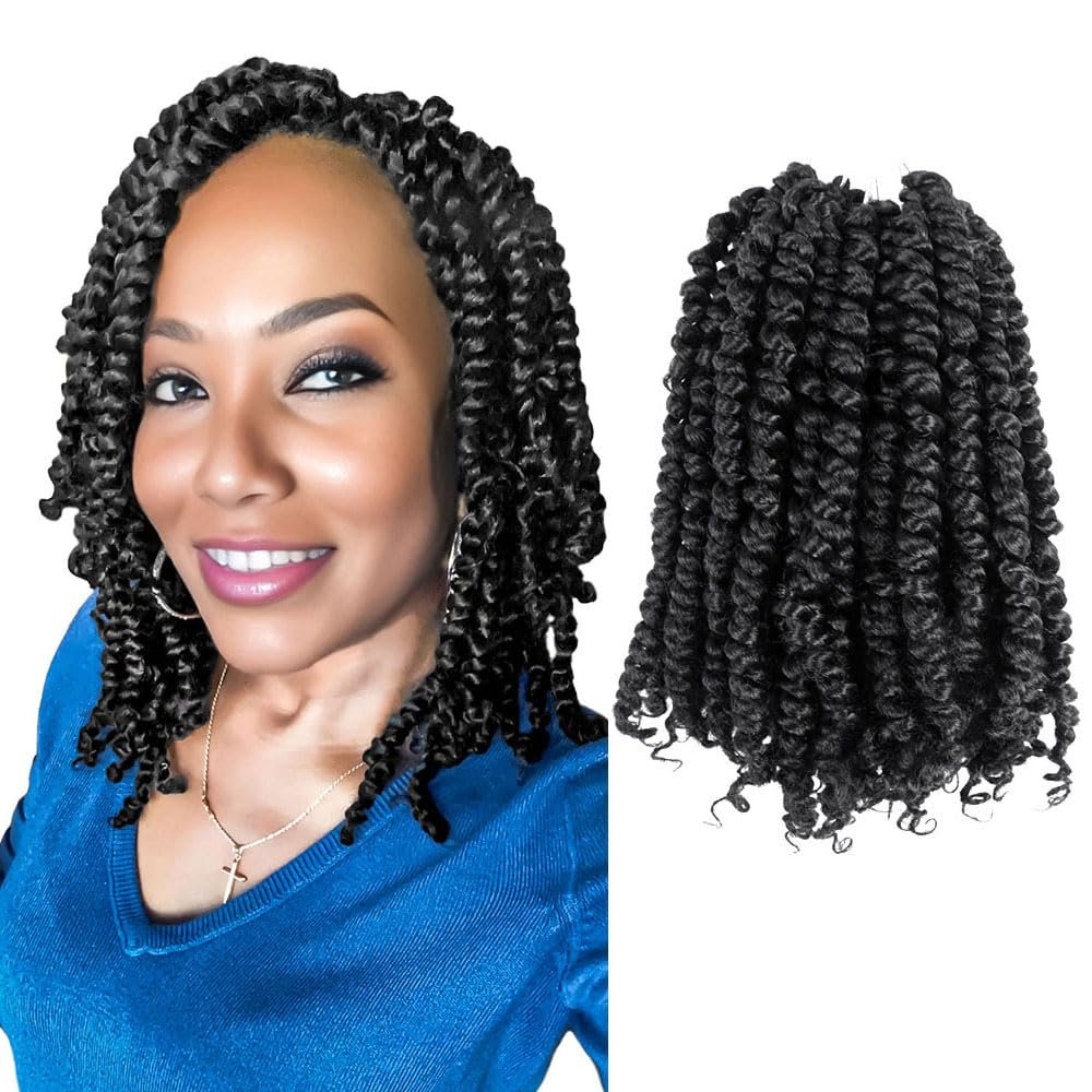 KAVSORAPI Passion Twist Hair,10 Inch Passion Twist Braiding Hair,Short Pre Looped Crochet Twist Jumbo Pre-twisted Two Strand Braids 8 Packs (2#/Off Black)