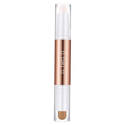 AMLESO Face Highlighters, Double-Head Highlight Contour Stick Cosmetics Shading Body 3D Face Make up 2 in 1 Highlighters for Highlight Contour Embellish Clavicle Face Shaping - White+ Light Coffee