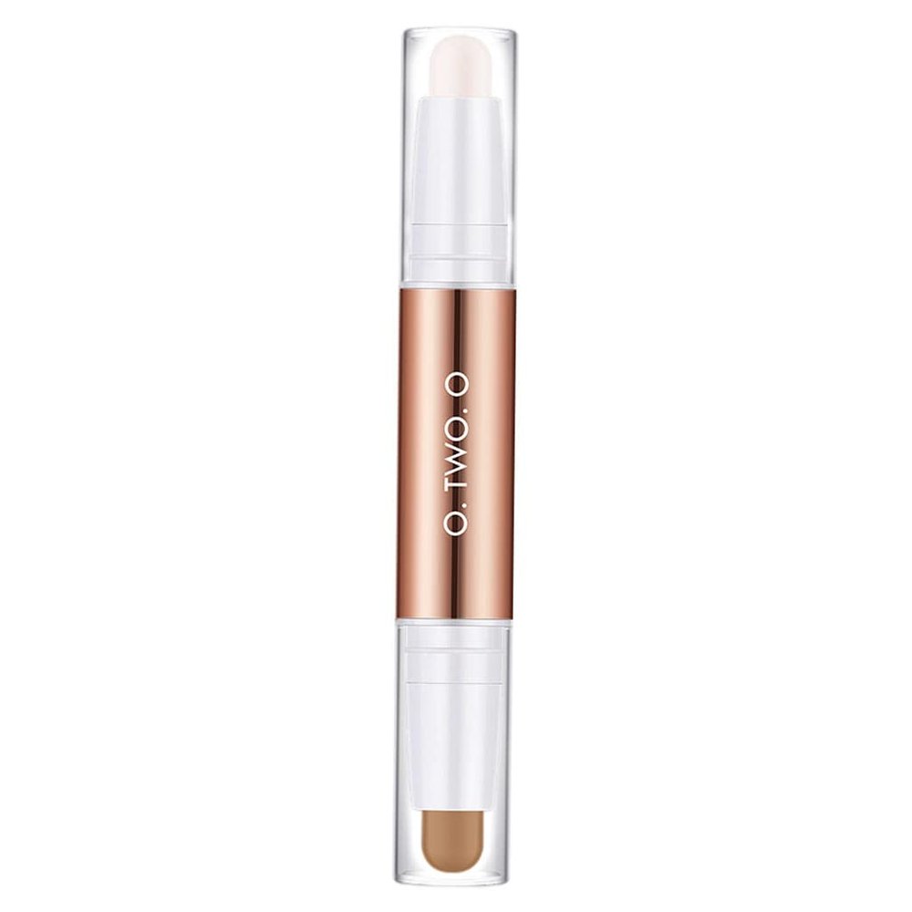 AMLESO Face Highlighters, Double-Head Highlight Contour Stick Cosmetics Shading Body 3D Face Make up 2 in 1 Highlighters for Highlight Contour Embellish Clavicle Face Shaping - White+ Light Coffee