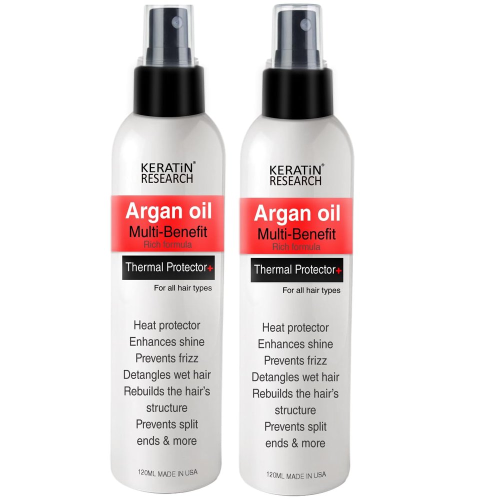 KERATIN RESEARCH Thermal Hair Protector Spray - Enhances Shine, Eliminates Frizz, Detangles, Prevents Split Ends, Replenishes Nutrients, Heat Activated for Styling