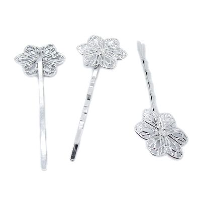 10 Pieces Antique Silver Plated Jewelry Finding Suppliers Wholesale AE4Z9X Flower Hairpin Hairclip Hair Clip