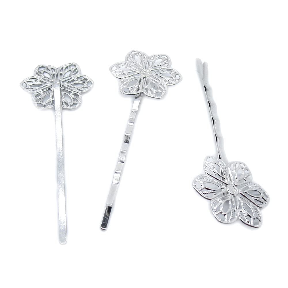 10 Pieces Antique Silver Plated Jewelry Finding Suppliers Wholesale AE4Z9X Flower Hairpin Hairclip Hair Clip