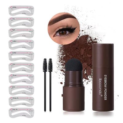 Eyebrow Stencil Kit, One Step Brow Powder Stamp Makeup with 10 Reusable Eyebrow Stencils2 Eyebrow Pen Brushes, Professional Waterproof Brow Powder Stamp (Dark Brown)