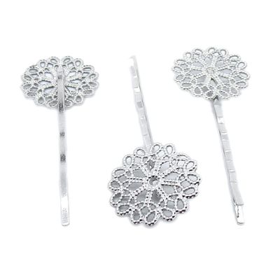 10 Pieces Antique Silver Plated Jewelry Finding Suppliers Wholesale GY7S1V Flower Hairpin Hairclip Hair Clip