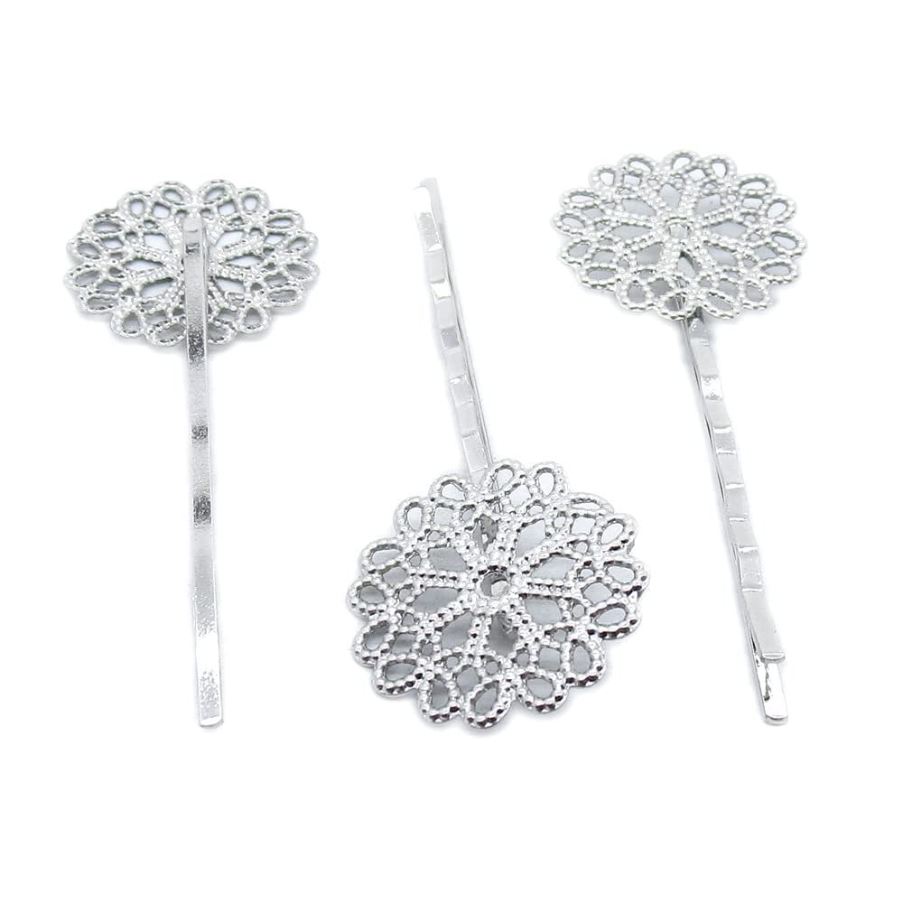 10 Pieces Antique Silver Plated Jewelry Finding Suppliers Wholesale GY7S1V Flower Hairpin Hairclip Hair Clip