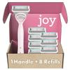 joy Razors for Women, 1 Handle, 8 Razor Blade Refills, Pink, Lubrastrip to Help Avoid Skin Irritation view 1