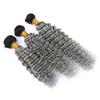 3 Pcs Bundles Ombre Peruvian Jerry Curl Bundles Mixed Length Double Weft Ombre Grey Human Hair #1B/Grey Color Kinky Curly(16"16"16") view 2
