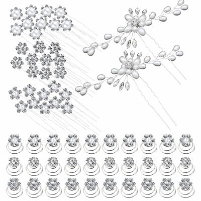 62 Pieces Wedding Bridal Hair Pins Hair Accessories Pearl Flower Bride Hair Pins Rhinestone Crystal Twisters Spiral Coil U Shape Bobby Pin for Women Girls Brides Bridesmaids Wedding Party