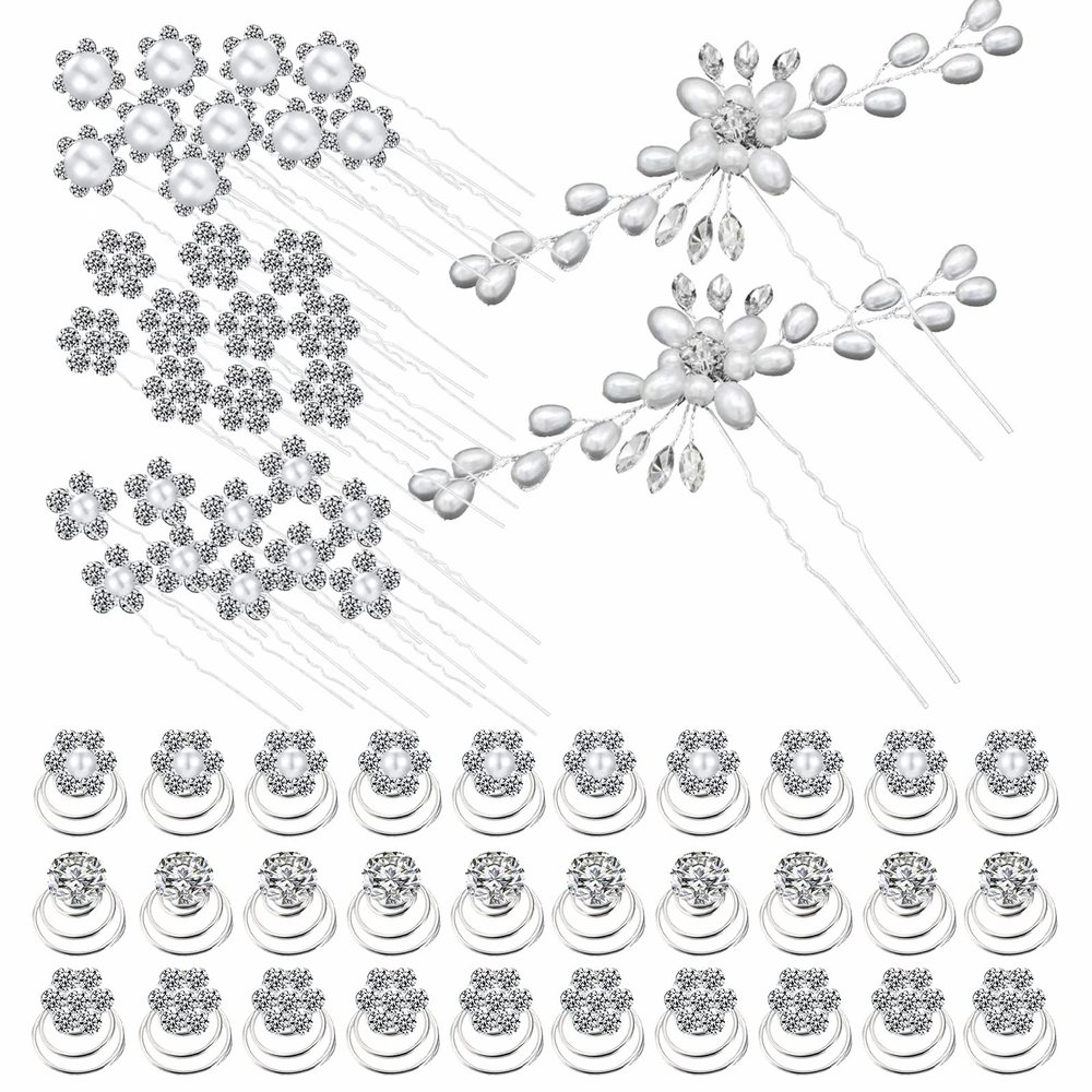 62 Pieces Wedding Bridal Hair Pins Hair Accessories Pearl Flower Bride Hair Pins Rhinestone Crystal Twisters Spiral Coil U Shape Bobby Pin for Women Girls Brides Bridesmaids Wedding Party