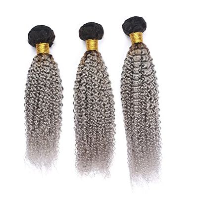 Cloud Hair Dark Roots 1B Grey Deep Wave Hair Weaves 3Pcs Lot Unprocessed Virgin Hair 3Bundles Brazilian Deep Curly Human Hair Weft Extensions(16" 18" 20" 3 Pcs)