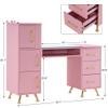 BarberPub Manicure Table, Nail Makeup Desk with Drawers, Storage Beauty Salon Workstation 2611 (Pink) view 3
