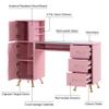 BarberPub Manicure Table, Nail Makeup Desk with Drawers, Storage Beauty Salon Workstation 2611 (Pink) view 4