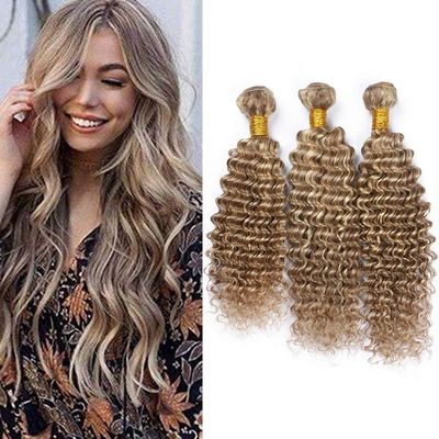 Cloud Hair 8A Kinky Curly Piano Hair 3Bundles 8 613 Medium Brown Mix With Bleach Blonde Human Hair Weaves Highlight Kinky Curly Ombre Mix Colored Hair Extensions 300g(161820)