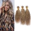 Cloud Hair 8A Kinky Curly Piano Hair 3Bundles 8 613 Medium Brown Mix With Bleach Blonde Human Hair Weaves Highlight Kinky Curly Ombre Mix Colored Hair Extensions 300g(161820) view 1