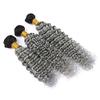 3 Pcs Bundles Ombre Peruvian Jerry Curl Bundles Mixed Length Double Weft Ombre Grey Human Hair #1B/Grey Color Kinky Curly(20"22"24") view 2