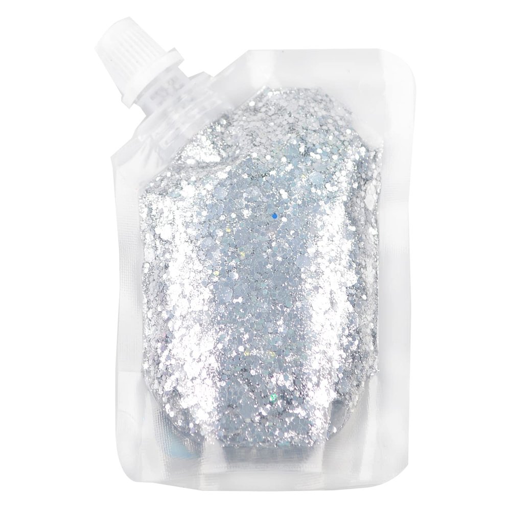 GL-Turelifes Body Glitter Gel, Easy to Apply&Remove 50ml Mermaid Sequins Chunky Glitter for Body Face Hair, Festival Glitter Halloween Costume Makeup Long Lasting Sparkling (Silver(Chunky Glitter))