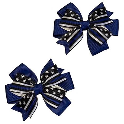 Blue Line Flag Police Officer Toddler Hair Bow Set