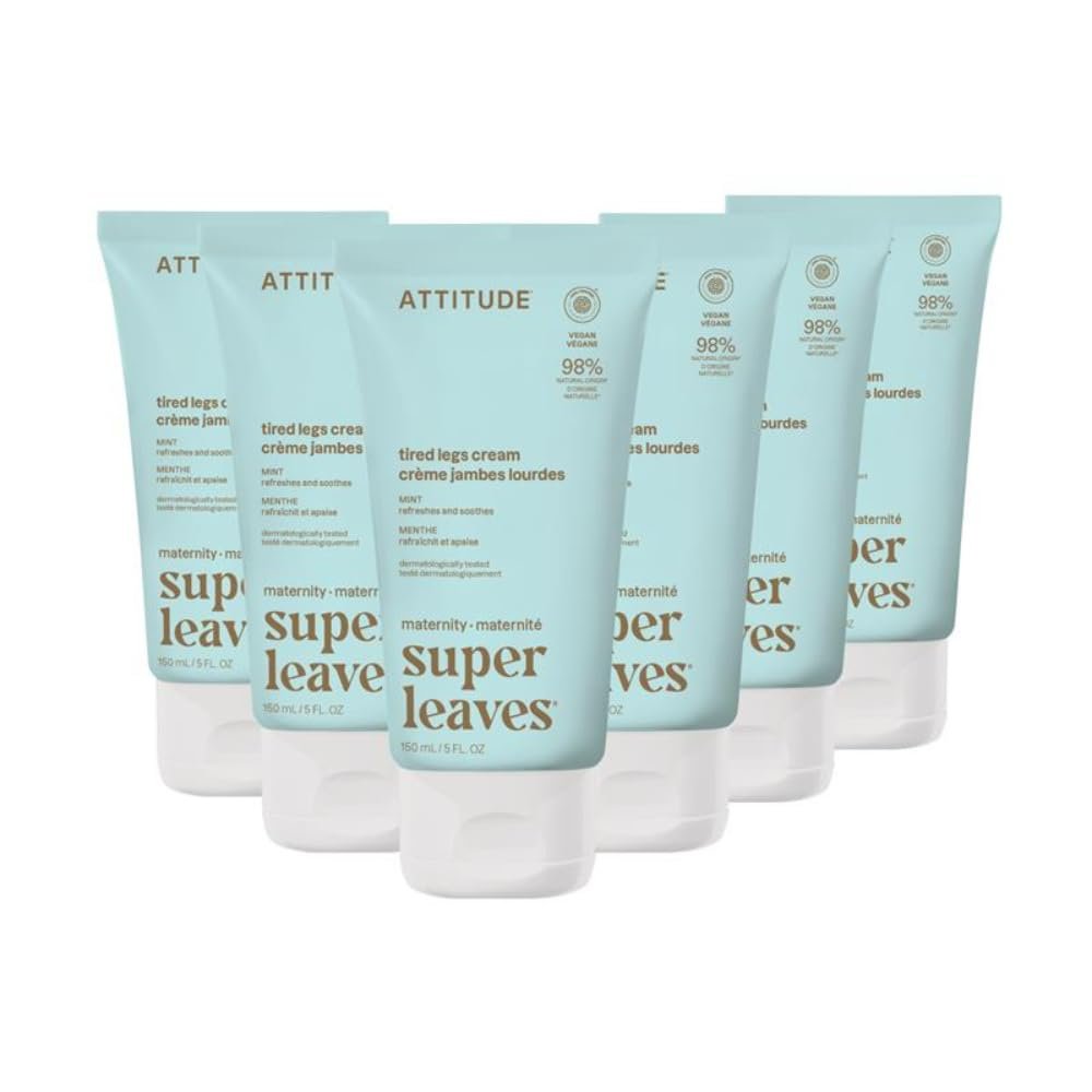 ATTITUDE Pregnancy Tired Legs Cream, EWG Verified, Dermatologically Tested, Plant and Mineral-Based, Vegan Maternity Products, Soothing and Refreshing Mint, 5 Fl Oz (Pack of 6)