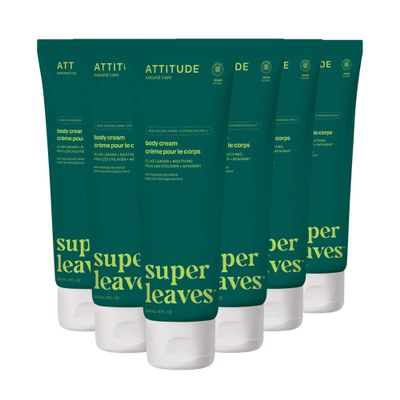 ATTITUDE Body Cream, Moisturizer for Dry Skin, EWG Verified, Vegan & Dermatologist-Tested, Deep Hydration, Pear & Amber Scent, 8 Fl Oz (Pack of 6)
