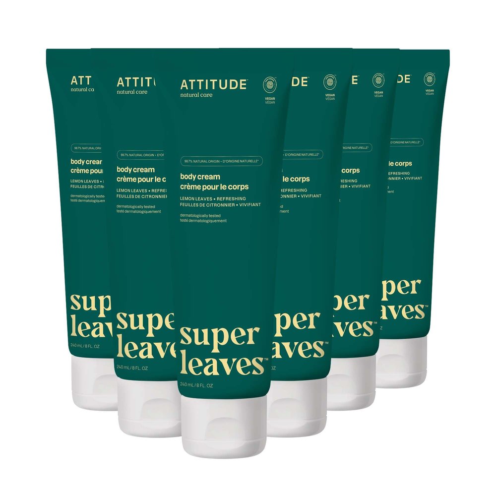 ATTITUDE Body Cream, EWG Verified Moisturizer, Vegan Moisturizing Products For Dry Skin, Dermatologically Tested, Lemon Leaves, 8 Fl Oz (Pack of 6)