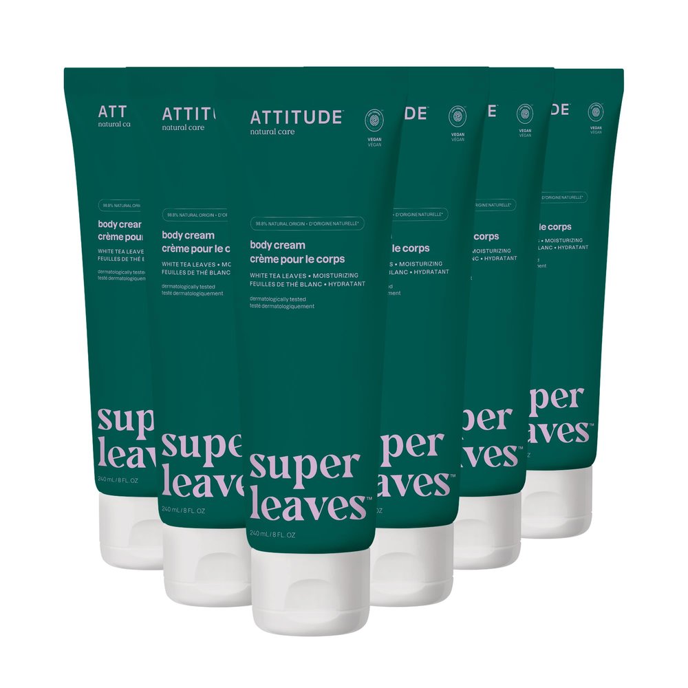 ATTITUDE Body Cream, EWG Verified Moisturizer, Vegan Moisturizing Products For Dry Skin, Dermatologically Tested, White Tea Leaves, 8 Fl Oz (Pack of 6)