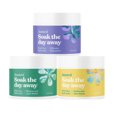 ASUTRA Dead Sea Bath Salts (3 Scent Mini Sampler), 2 oz Each - Soak in Rich & Vital Healing Minerals - Travel Sized Jars for On-The-Go Relaxation