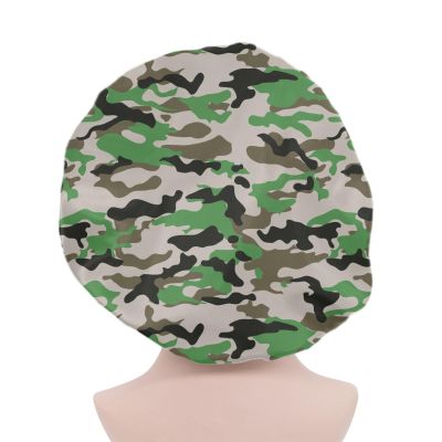 Babrukda Women Satin Bonnet, Men Double Layer Sleep Cap Camo Print Stylish Sleeping Beanie Hat Elastic Band for Haircare, Curly Natural Long Hair Cap