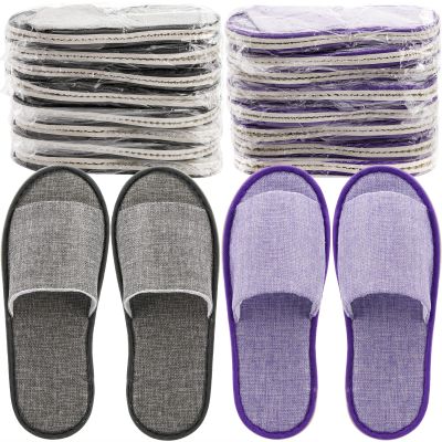 Frcctre 16 Pairs Disposable Slippers, Cotton Linen Open Toe Spa Slippers for Women and Men, Breathable Non-Slip Disposable Slipper for Travel Guests Hotel Home, Gray and Purple