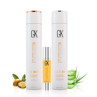 Gk Balancing Shampoo And Conditioner Combo 300ml I With Argan Oil Serum 50ml I Repairs Dry & Frizzy Hair For Long Lasting Shine Strength Color Protection & Plants Extracts- Sulfate Paraben Free