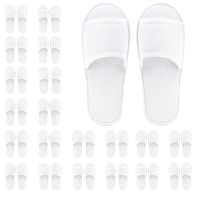 Frcctre 20 Pairs Disposable Slippers, Open Toe Comfortable Cotton Spa Slippers, Bulk Unisex Non-Slip Disposable Guests Slipper for Home Hotel Travel Train Wedding Use, White