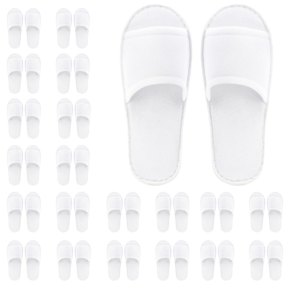 Frcctre 20 Pairs Disposable Slippers, Open Toe Comfortable Cotton Spa Slippers, Bulk Unisex Non-Slip Disposable Guests Slipper for Home Hotel Travel Train Wedding Use, White