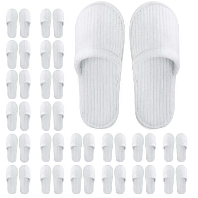 Frcctre 20 Pairs White Disposable Slippers, Closed Toe Soft Coral Fleece SPA Slippers for Women and Men, Comfortable Non-Slip Disposable Slipper for Travel Guests Hotel Home Salon