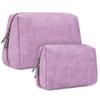 2 Pack Vegan Leather Makeup Bag Zipper Pouch Travel Cosmetic Organizer for Women (Large (Pack of 2), Purple) view 1