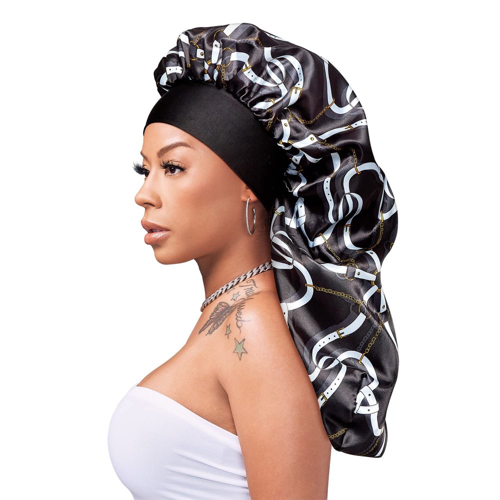 Red by Kiss X Keyshia Cole Silky Braid Bonnet Wide Edge Bonnet Sleep Cap, Frizz Free Bonnet (Luxury 1) Black
