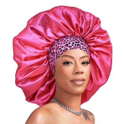 Red by Kiss Silky Bonnet Wide Edge Sleep Cap, Frizz Free, Super Jumbo (Pink)