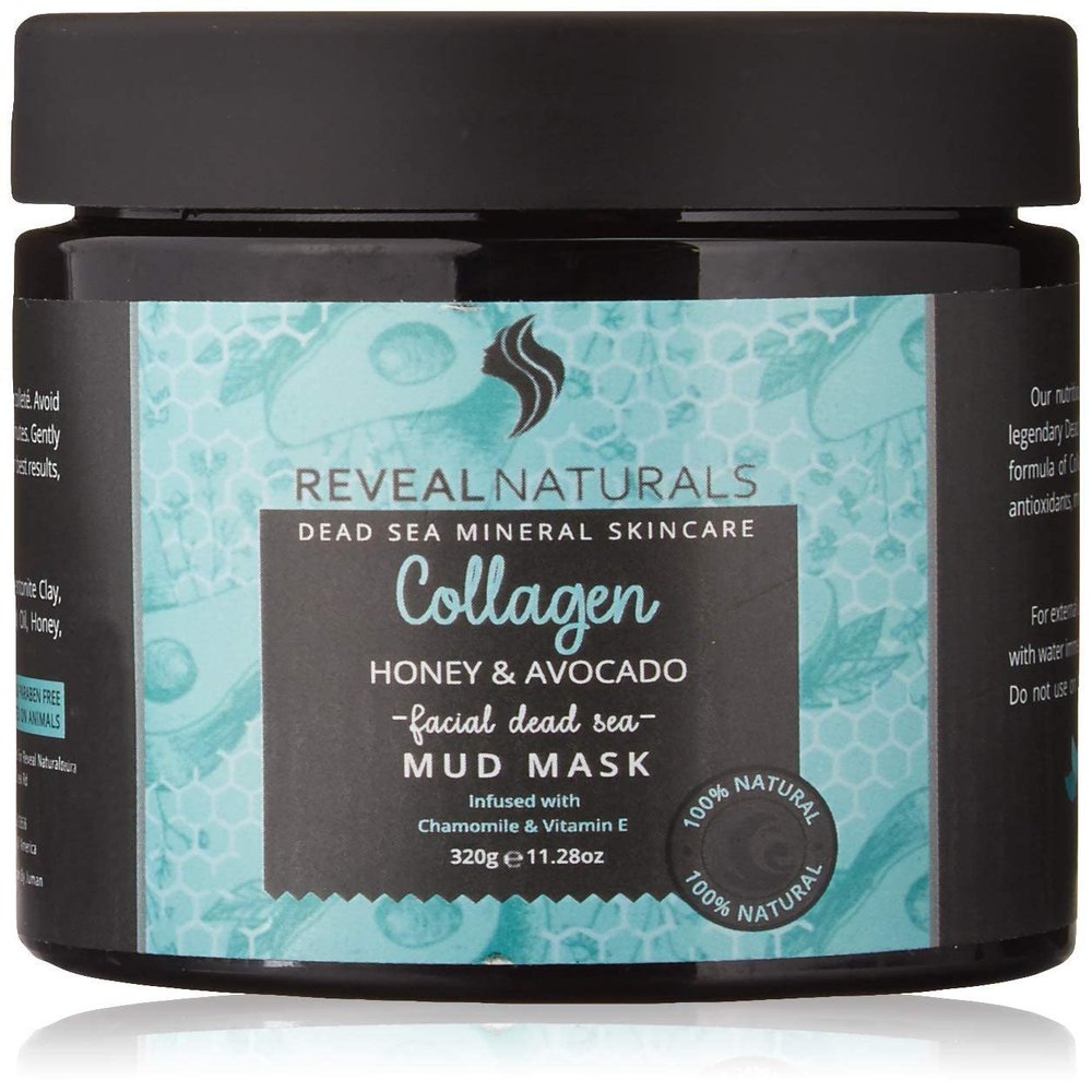 All Natural & Authentic Dead Sea Mud Mask for Face & Body Infused with Collagen, Avocado and Honey Vegan - Unscented - Treats Blackhead, Pores (11.28 oz)