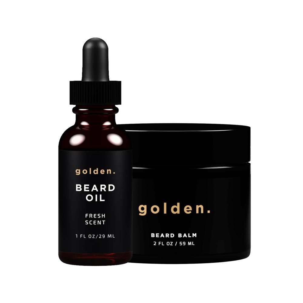 Golden Grooming Beard Bundle for Black Men | Natural Beard Growth Kit with Shea Butter | 2oz Balm & 1oz Oil, Fresh Scent