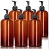 JUVITUS 16 oz / 500 ml Amber Slim PET Plastic Bottles (BPA Free) with Black Lotion (Lock Down) Pump (6 Pack) view 1
